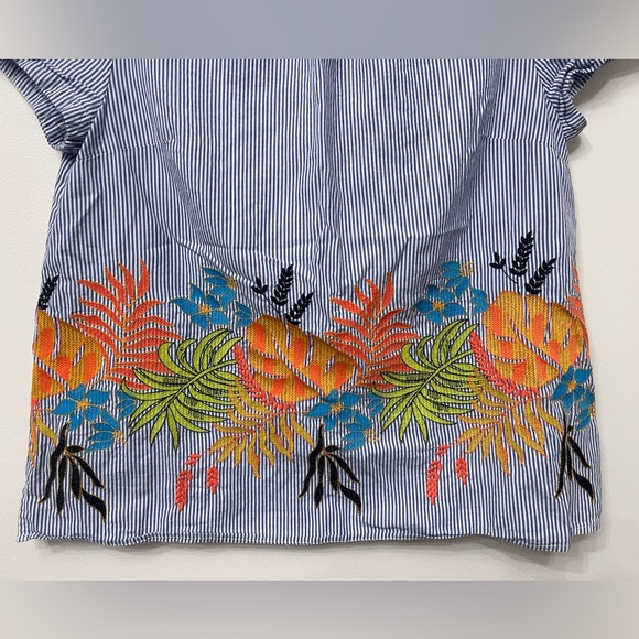 Crown & Ivy Pinstripe and Embroidered Floral Blouse - Picture 3 of 5